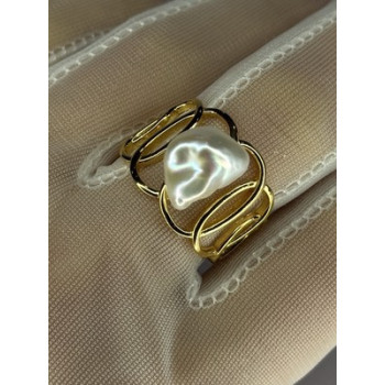 925 STERLING SILVER GOLD PLATED PEARL RING SIZE ADJUSTABLE