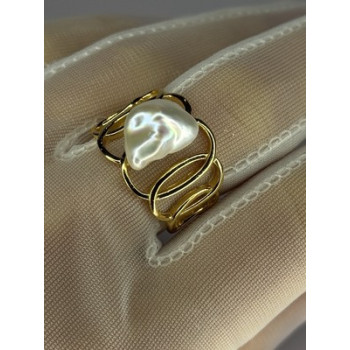 925 STERLING SILVER GOLD PLATED PEARL RING SIZE ADJUSTABLE