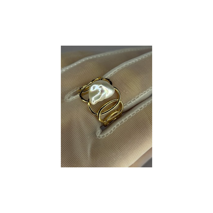 925 STERLING SILVER GOLD PLATED PEARL RING SIZE ADJUSTABLE