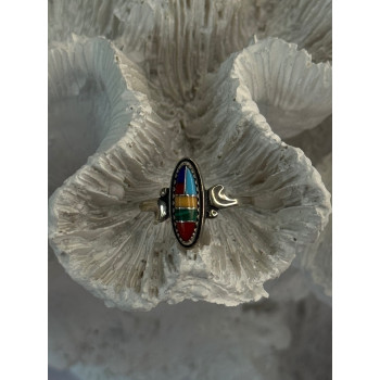 Colorful Native American 925 Sterling Silver Multi Gemstone Ring Size 5