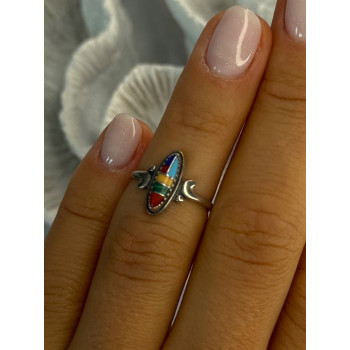 Colorful Native American 925 Sterling Silver Multi Gemstone Ring Size 5