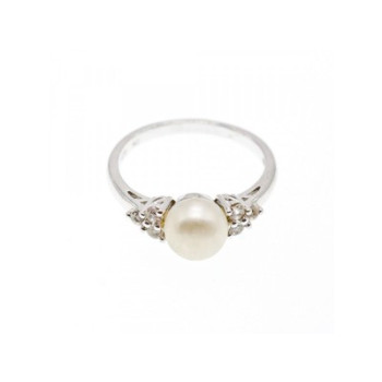 925 Sterling Silver Pearl & CZ Ring Size 7
