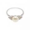 925 Sterling Silver Pearl & CZ Ring Size 7