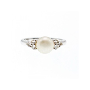 925 Sterling Silver Pearl & CZ Ring Size 7