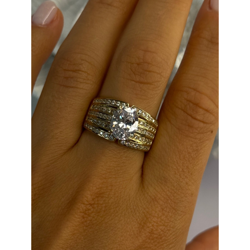 Beautiful 925 Sterling Silver Gold Plated CZ Ring Size 9