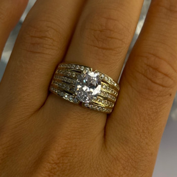 Beautiful 925 Sterling Silver Gold Plated CZ Ring Size 9