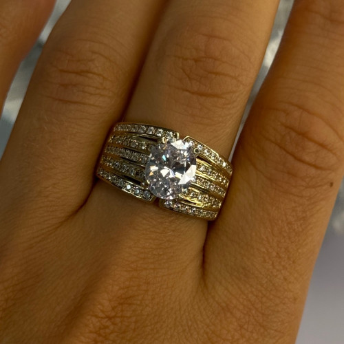 Beautiful 925 Sterling Silver Gold Plated CZ Ring Size 9