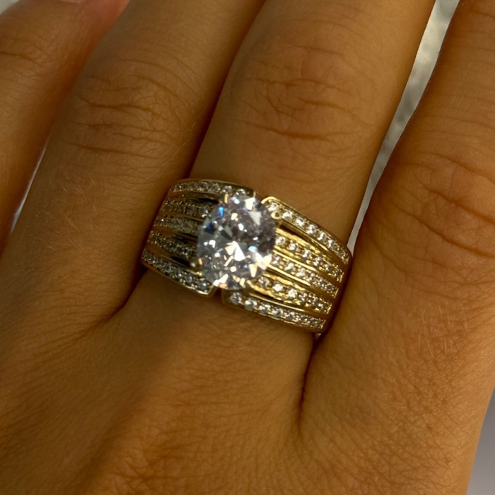 Beautiful 925 Sterling Silver Gold Plated CZ Ring Size 9