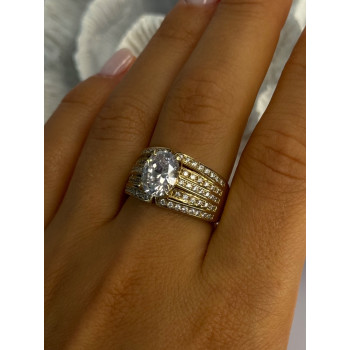 Beautiful 925 Sterling Silver Gold Plated CZ Ring Size 9