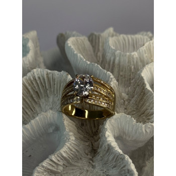 Beautiful 925 Sterling Silver Gold Plated CZ Ring Size 9