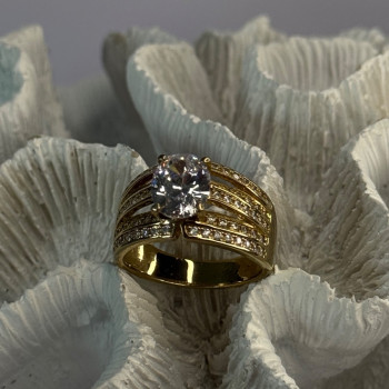 Beautiful 925 Sterling Silver Gold Plated CZ Ring Size 9