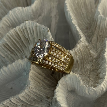 Beautiful 925 Sterling Silver Gold Plated CZ Ring Size 9