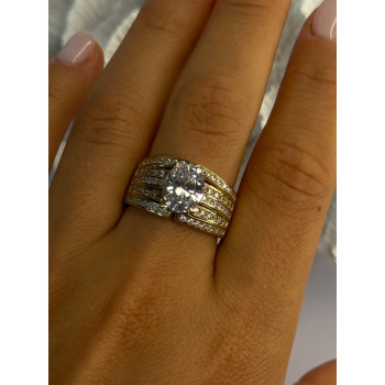 Beautiful 925 Sterling Silver Gold Plated CZ Ring Size 9