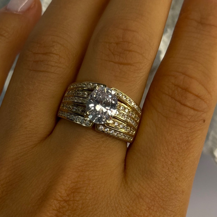 Beautiful 925 Sterling Silver Gold Plated CZ Ring Size 9