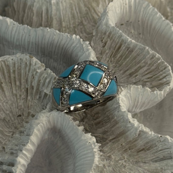 925 Sterling Silver Turquoise & CZ Ring Size 6