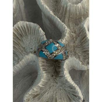 925 Sterling Silver Turquoise & CZ Ring Size 6