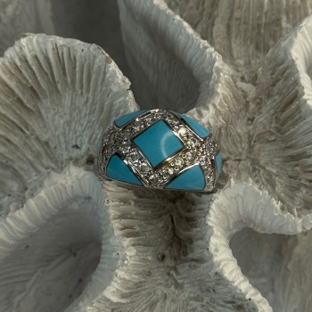 925 Sterling Silver Turquoise & CZ Ring Size 6