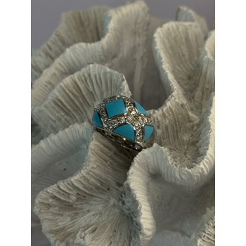925 Sterling Silver Turquoise & CZ Ring Size 6