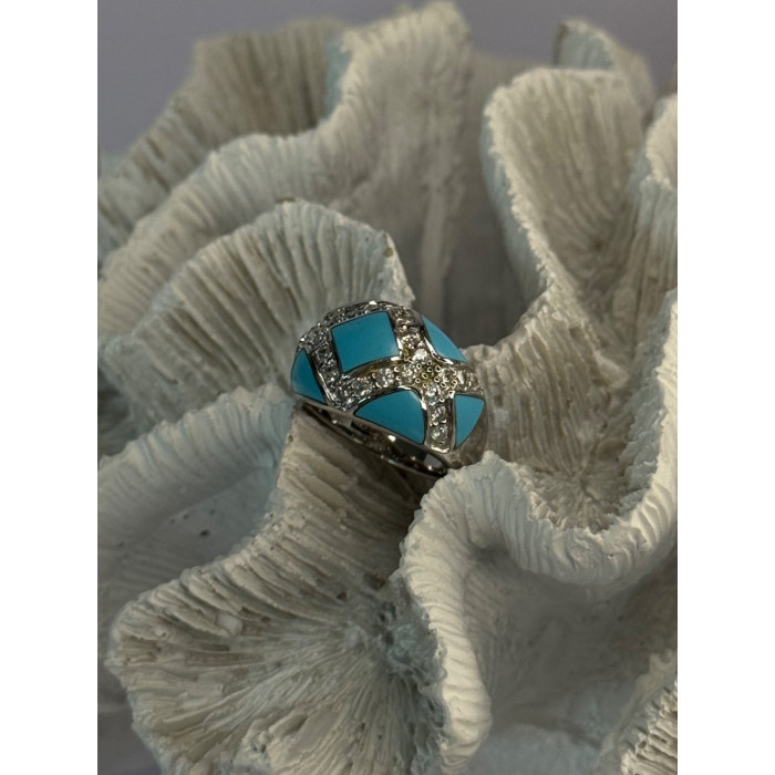 925 Sterling Silver Turquoise & CZ Ring Size 6
