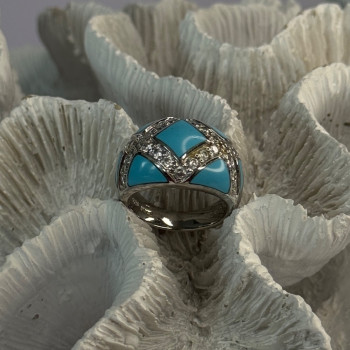 925 Sterling Silver Turquoise & CZ Ring Size 6