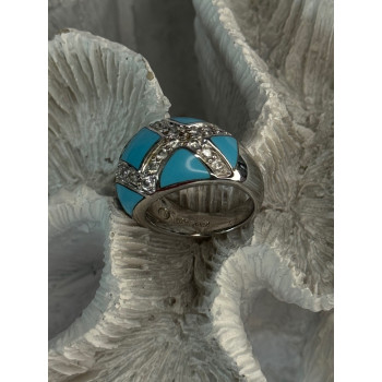 925 Sterling Silver Turquoise & CZ Ring Size 6