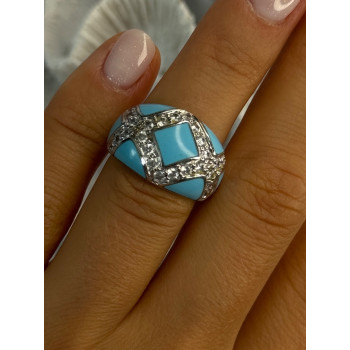 925 Sterling Silver Turquoise & CZ Ring Size 6