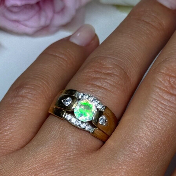 925 Sterling Silver Gold Plated CZ Ring Size 7