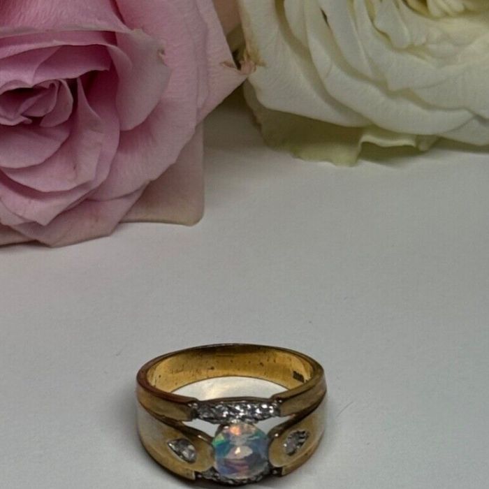 925 Sterling Silver Gold Plated CZ Ring Size 7