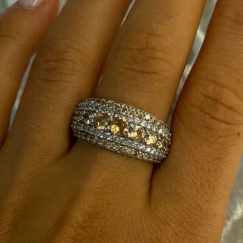 925 Sterling Silver Citrine & Beryl Ring Size 9.5