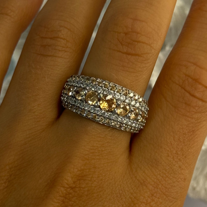 925 Sterling Silver Citrine & Beryl Ring Size 9.5