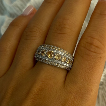 925 Sterling Silver Citrine & Beryl Ring Size 9.5