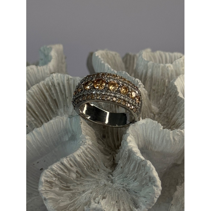 925 Sterling Silver Citrine & Beryl Ring Size 9.5