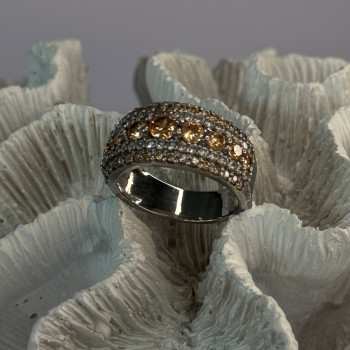 925 Sterling Silver Citrine & Beryl Ring Size 9.5