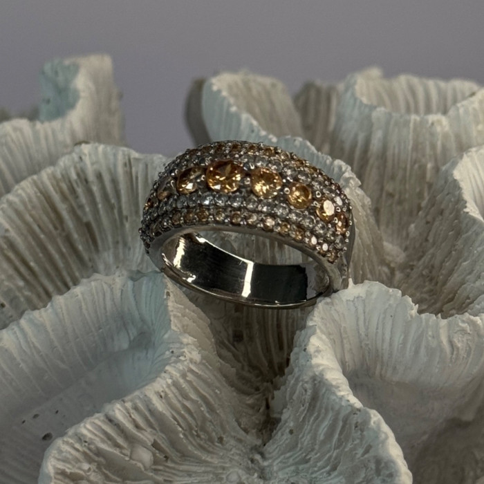 925 Sterling Silver Citrine & Beryl Ring Size 9.5