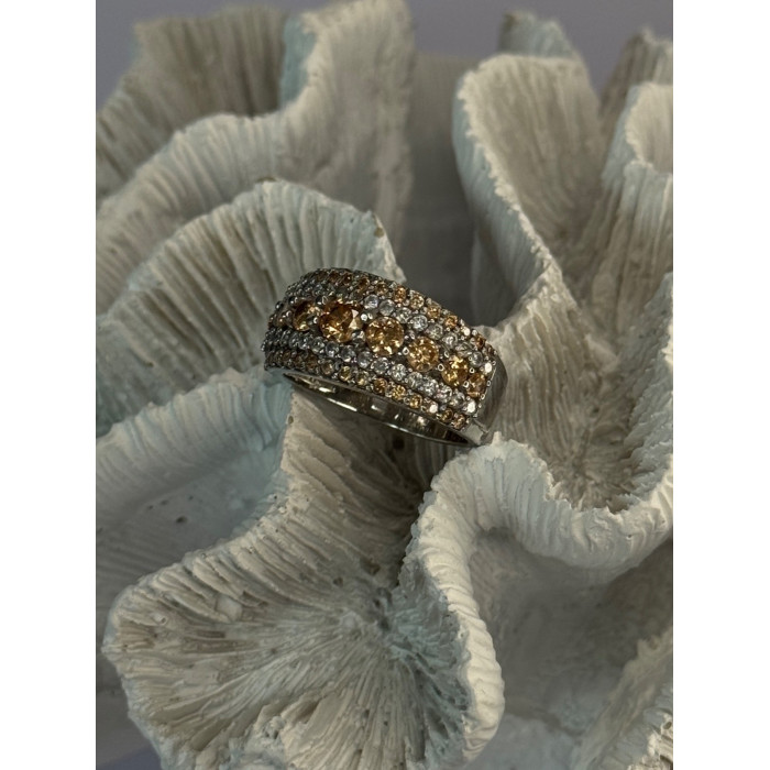 925 Sterling Silver Citrine & Beryl Ring Size 9.5