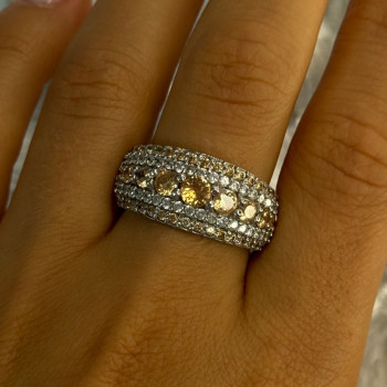 925 Sterling Silver Citrine & Beryl Ring Size 9.5