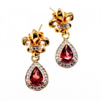 925 Sterling Silver Gold Plated Garnet Earrings