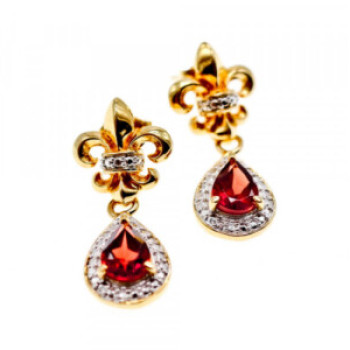 925 Sterling Silver Gold Plated Garnet Earrings