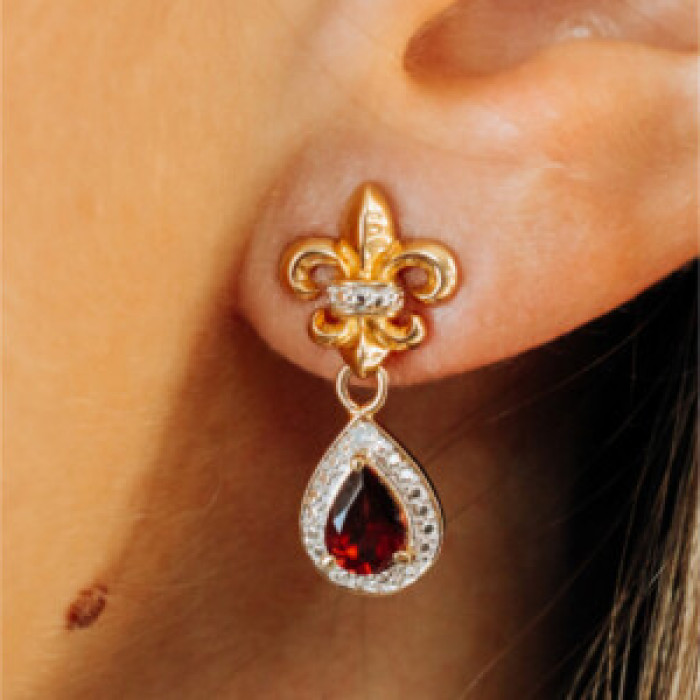925 Sterling Silver Gold Plated Garnet Earrings