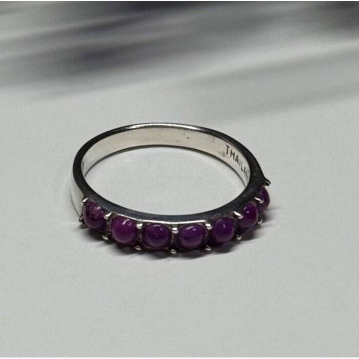 925 Sterling Silver Purple Agate Ring Size 6
