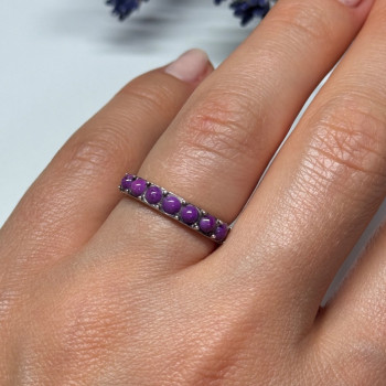 925 Sterling Silver Purple Agate Ring Size 6