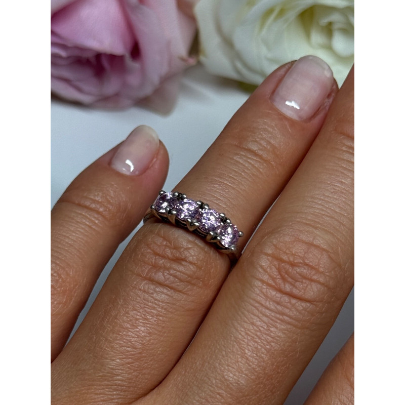 925 Sterling Silver Pink CZ Ring Size 5