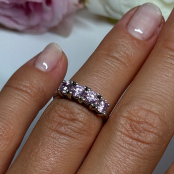 925 Sterling Silver Pink CZ Ring Size 5