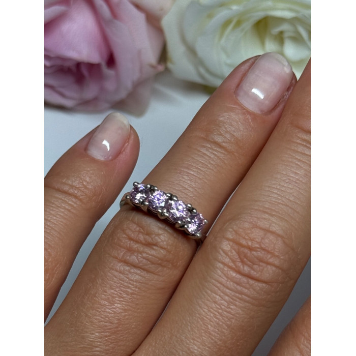 925 Sterling Silver Pink CZ Ring Size 5