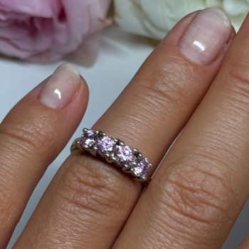 925 Sterling Silver Pink CZ Ring Size 5