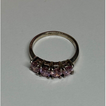 925 Sterling Silver Pink CZ Ring Size 5