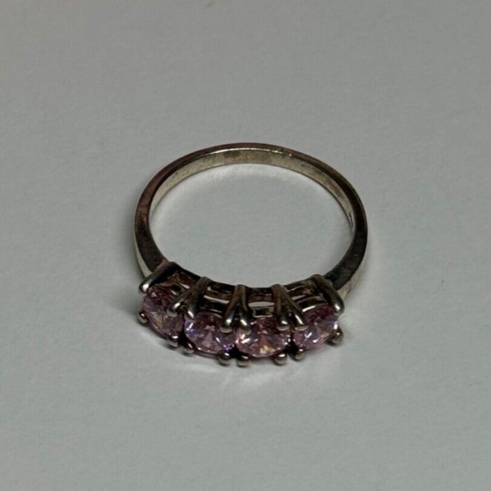 925 Sterling Silver Pink CZ Ring Size 5