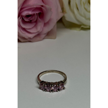 925 Sterling Silver Pink CZ Ring Size 5