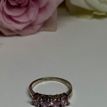 925 Sterling Silver Pink CZ Ring Size 5