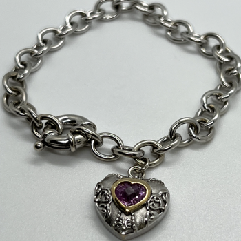 925 Sterling Silver Pink Topaz Heart Bracelet